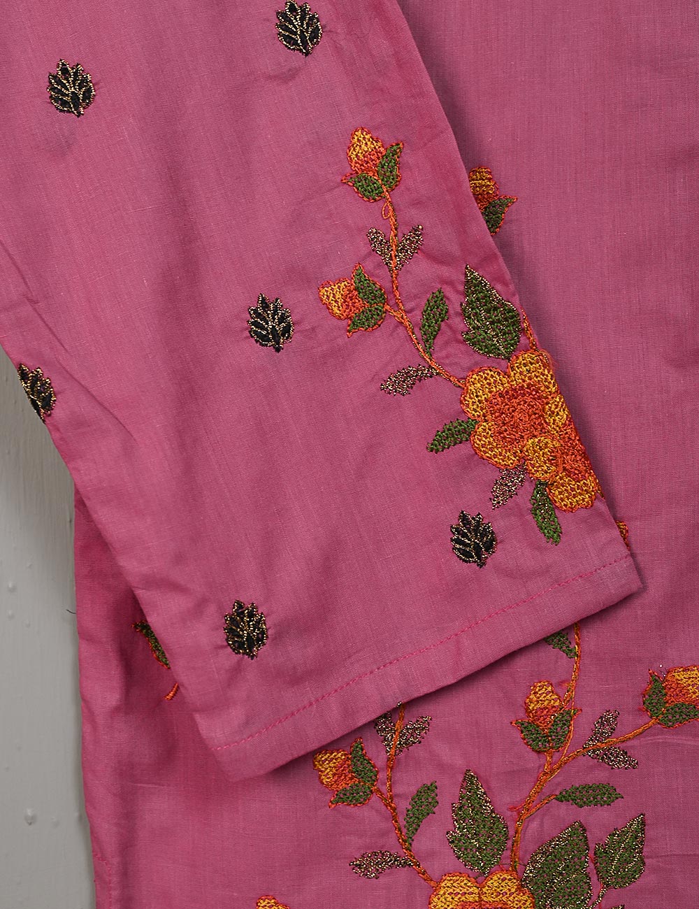 SEC-1B-Pink - 3Pc Stitched Cotton Embroidered Dress With Chiffon Embroidered Dupatta