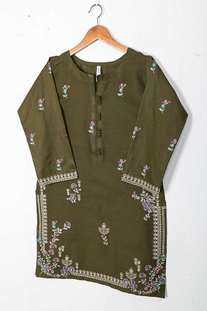 TS-225A-Mehndi - Cotton Embroidered Stitched Kurti