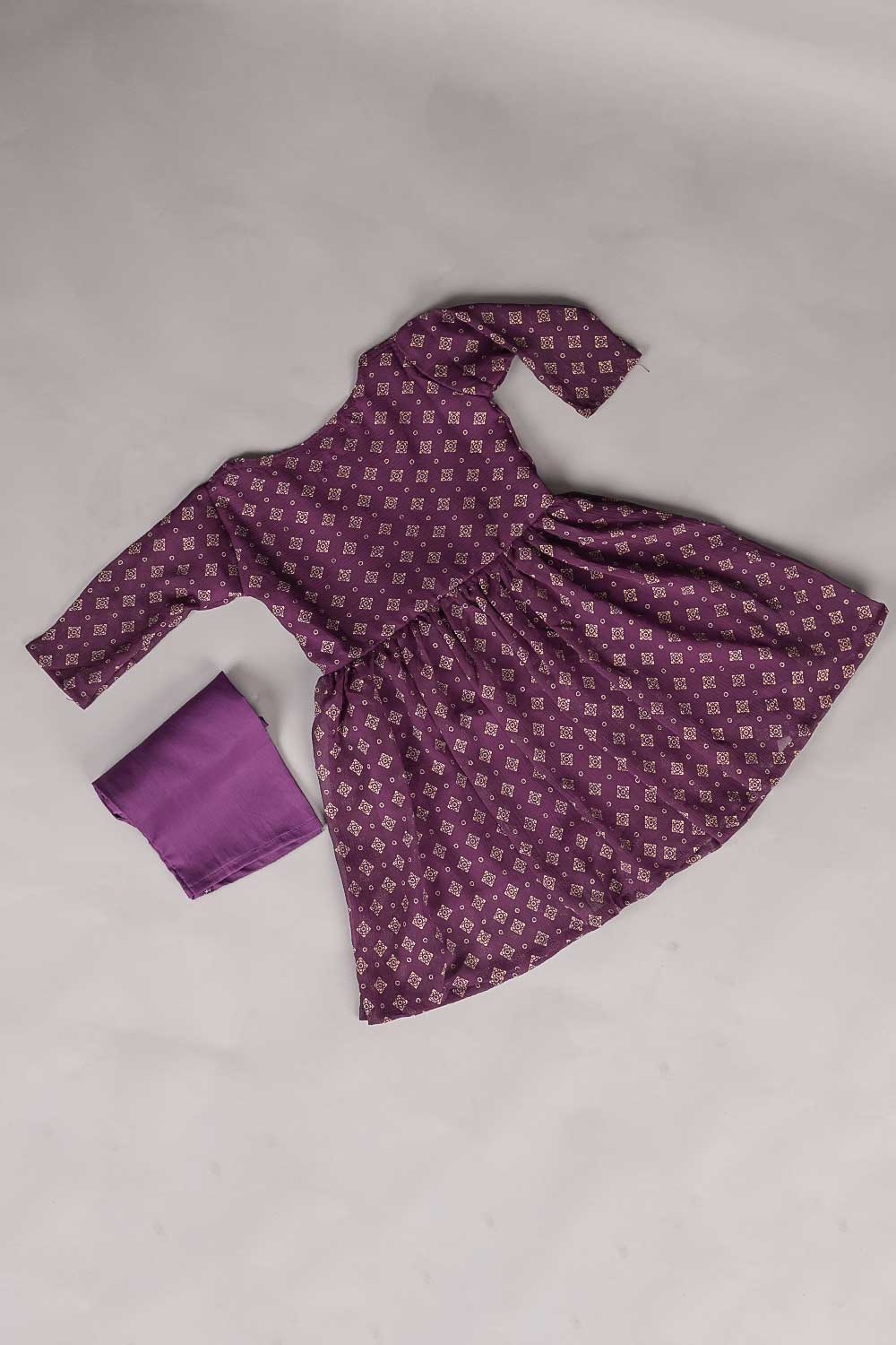 TKF-10-Purple -  Kids 2Pc Chiffon Frock With Malai Trouser