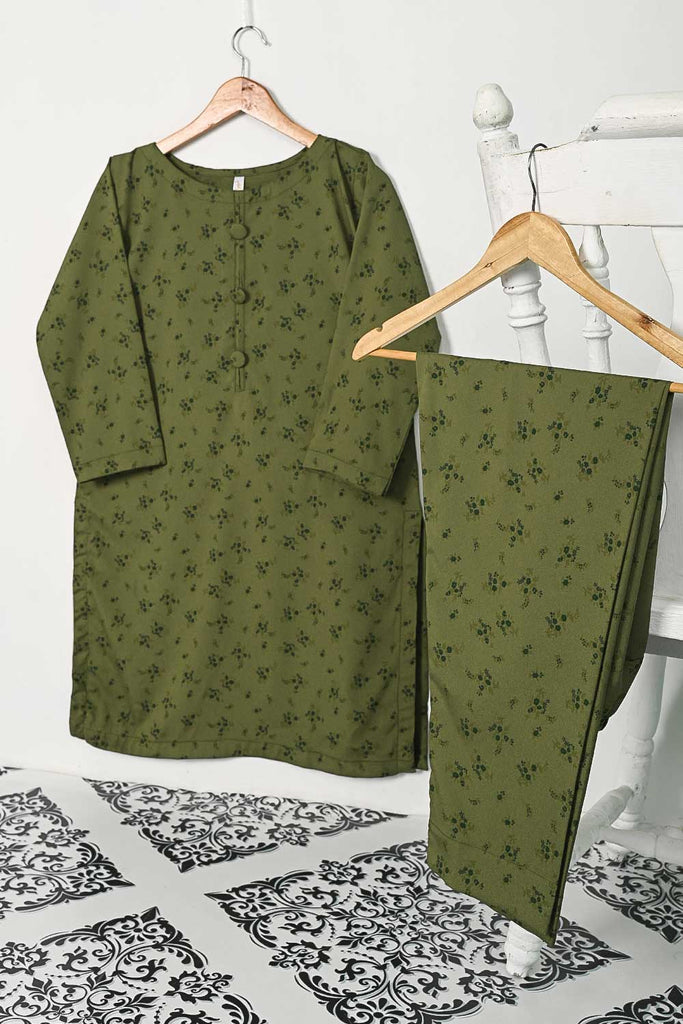 STP-120A-Olive -  2PC GEORGETTE CREPE DIGITAL PRINTED STITCHED