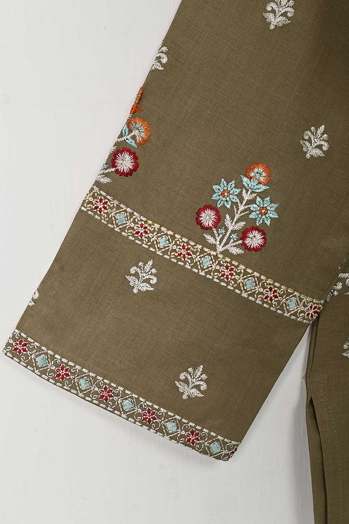 3SP-7A-SKIN - 3PC COTTON EMBROIDERED Dress With Chiffon Embroidered Dupatta