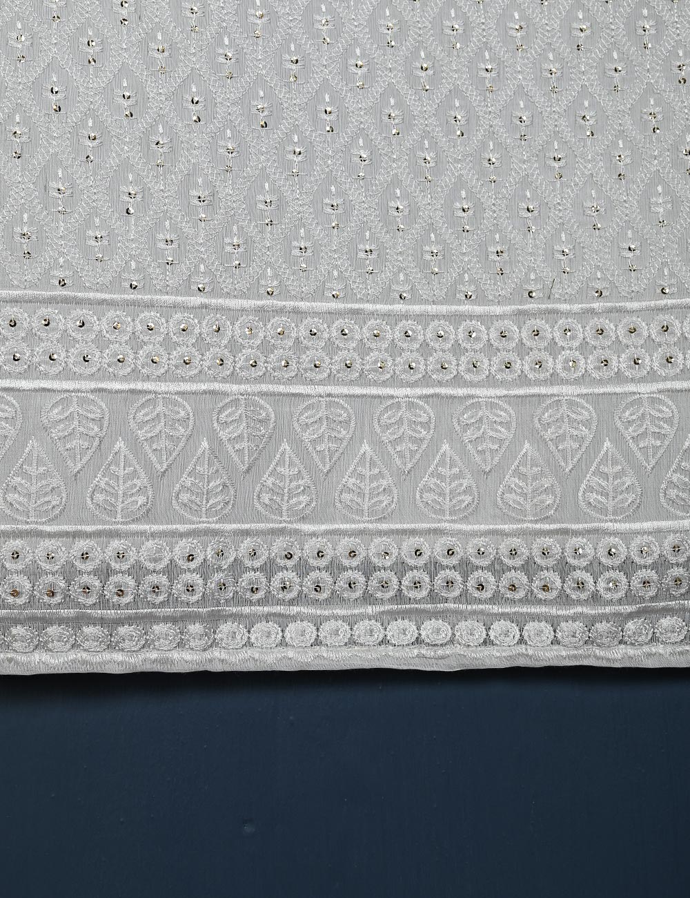 TS-155-White - Dove - Paper Cotton Embroidered  Kurti