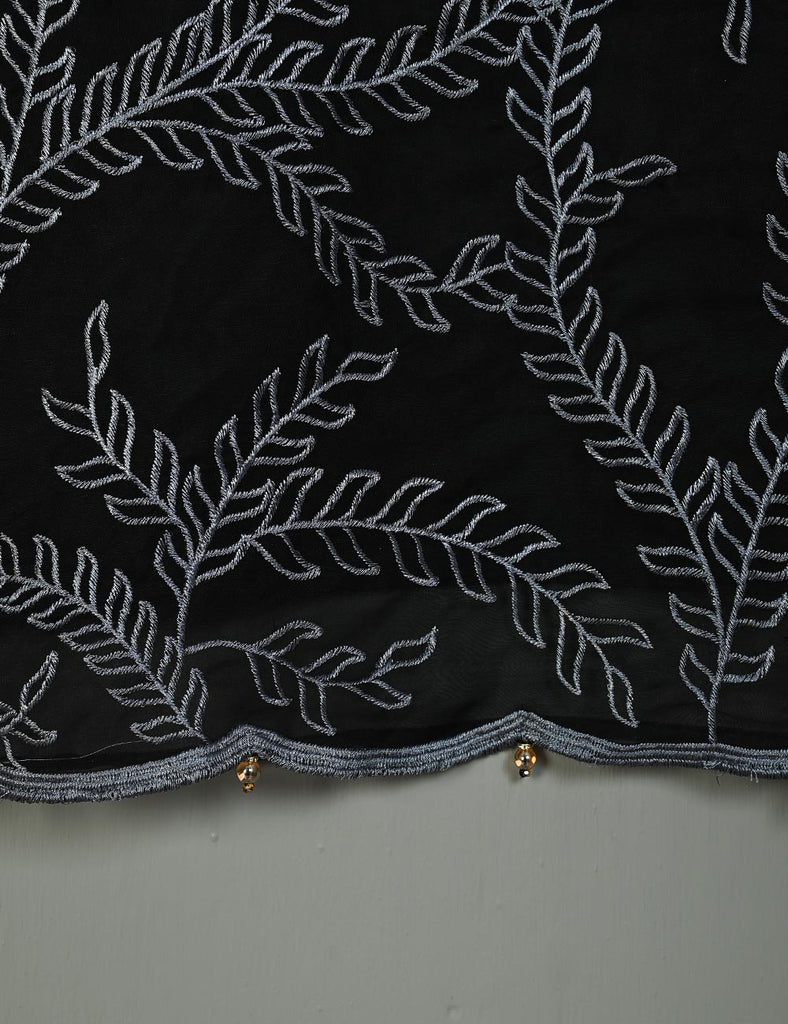 Jasmine Creeper - T20-062E-Black - Organza Embroidered Stitched Kurti
