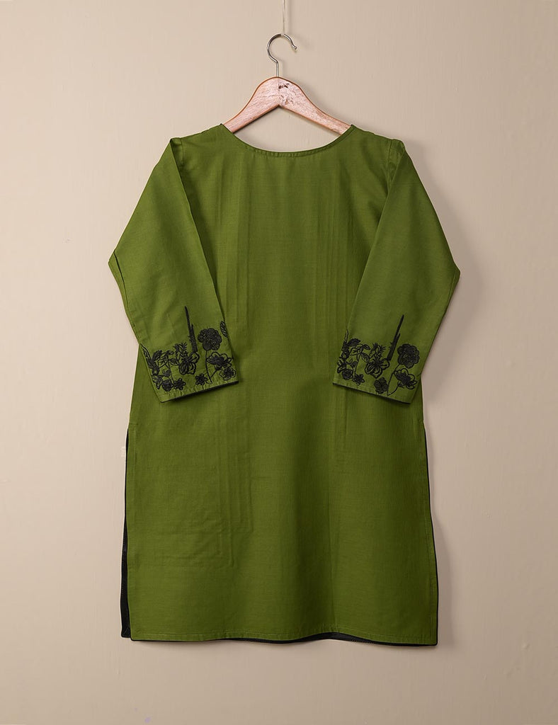 TS-036G-Dark Green - Figwort - Cotton Embroidered Stitched Kurti