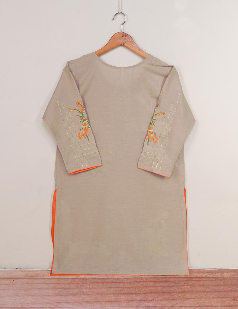 Cotton Embroidered Stitched Kurti - Tropical Hibiscus (T20-017F-Greyish Purple)