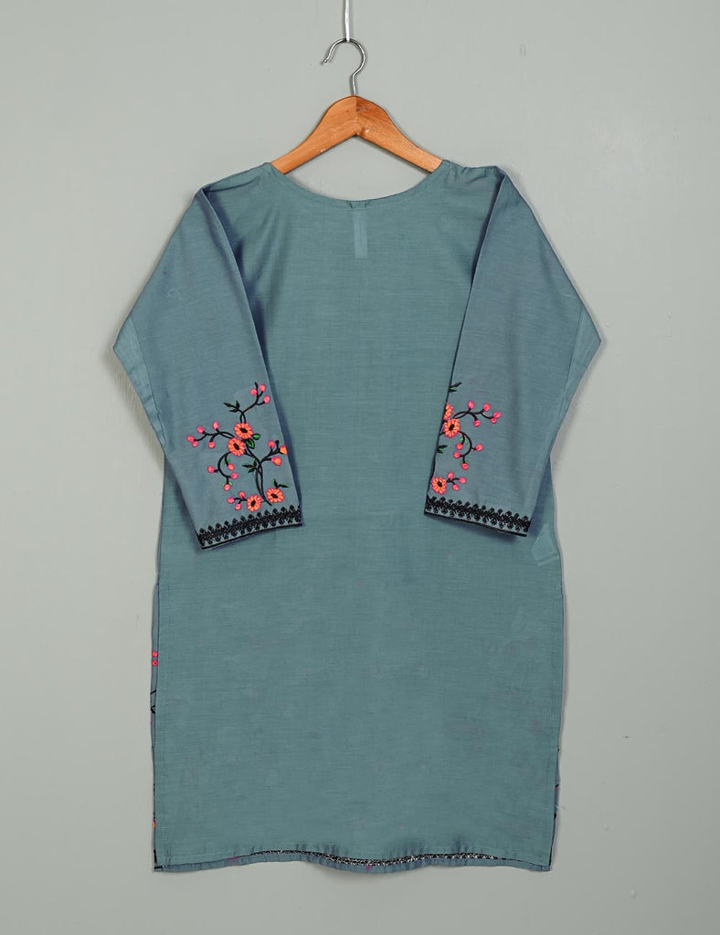 TS-198A-Grey - Cotton Embroidered Kurti