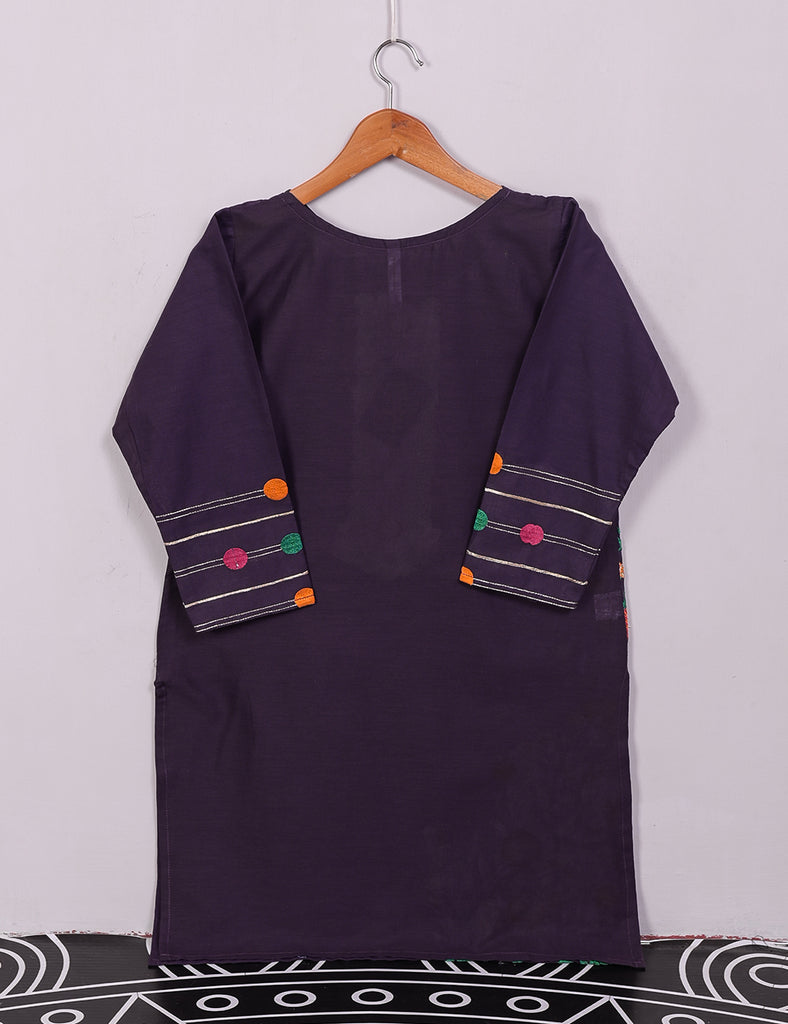 TS-109A-Purple - Cotton Embroidered Stitched Kurti