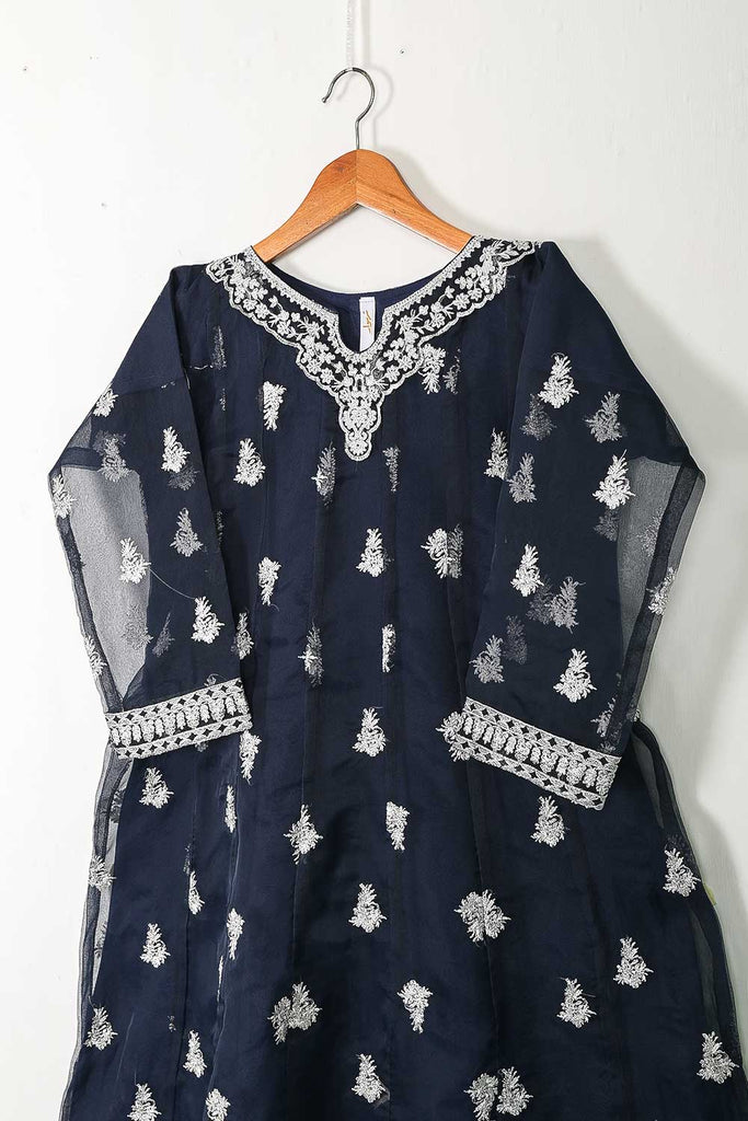 TS-228B-NavyBlue - Organza Embroidered Stitched Frock