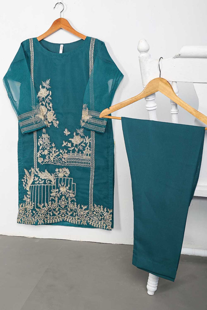 STP-071B-Turquoise - 2Pc Organza Embroidered With Malai Trouser
