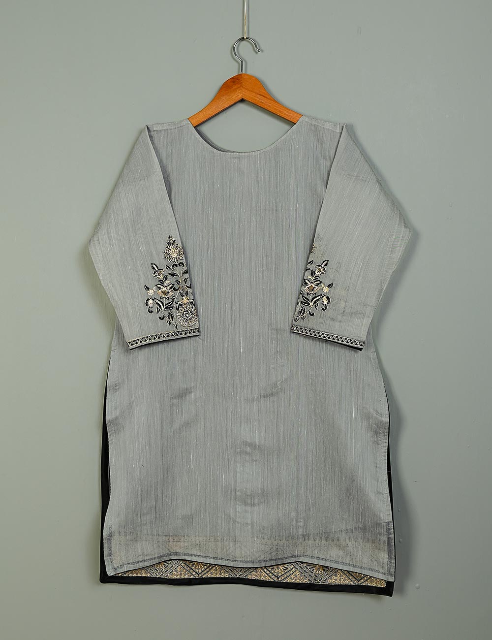 T20-040D-Grey - Equinox - Semi Formal Paper Cotton Fabric Embroidered Stitched Kurti