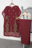 STP-080A-Maroon - 2Pc Organza Embroidered With Malai Trouser
