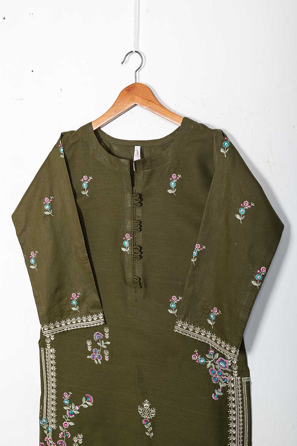 TS-225A-Mehndi - Cotton Embroidered Stitched Kurti