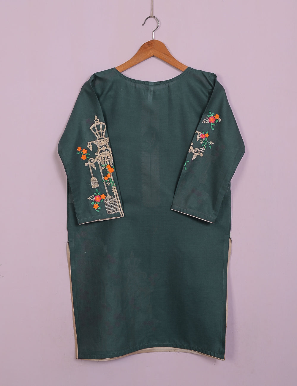 TS-021K-Greyish Blue-Majestic Cage - Cotton Embroidered Stitched Kurti