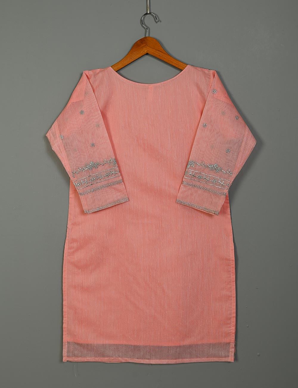 TS-159-Pink - Paper Cotton Embroidered Kurti