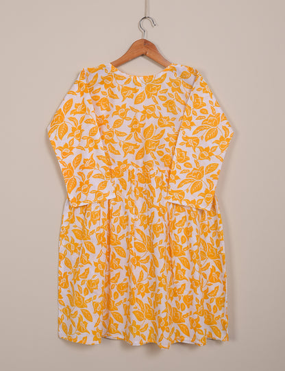 TS-121-White Yellow - Cotton Printed Frock