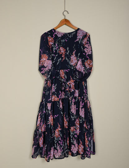 TIE-21-Navy Blue - Chiffon Printed Frock