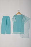 TKF-24A-SKY BLUE - Kids 3Pc Organza Formal Embroidered Dress With Malai Trouser