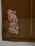TS-106F-Brown- Organza Embroidered Stitched Kurti