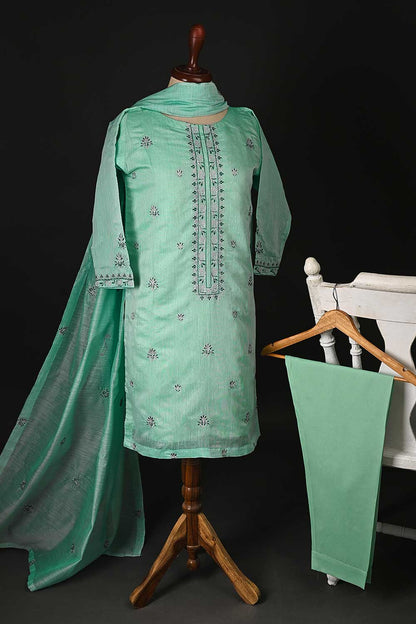 RTW-94-AquaGreen -  3Pc Stitched Paper Cotton Embroidered Dress