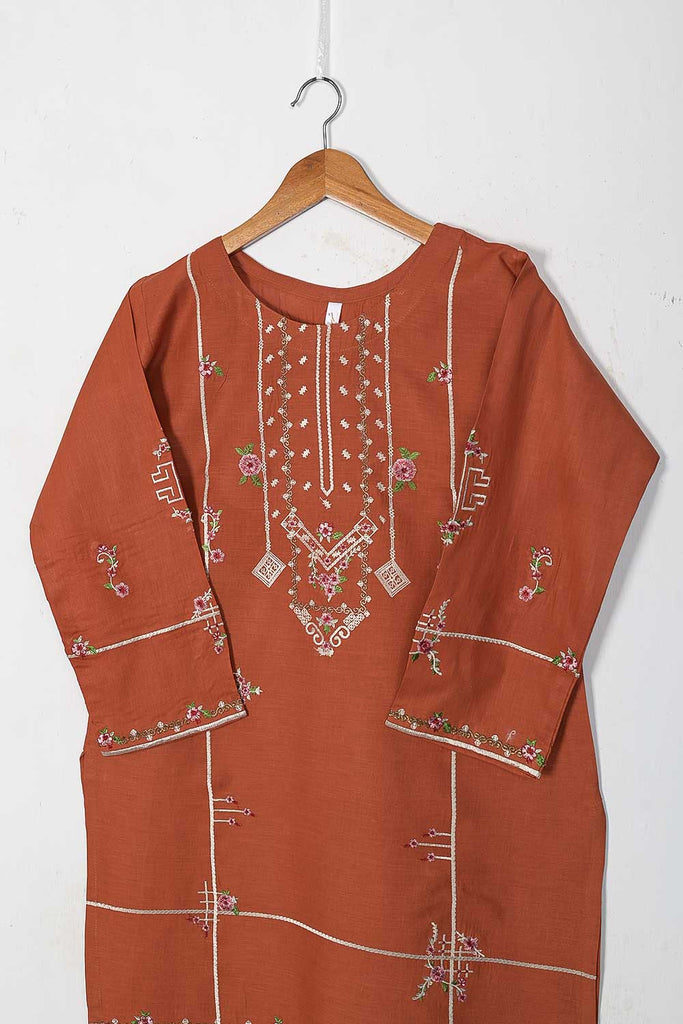 TS-226B-Rust - Cotton Embroidered Stitched Kurti