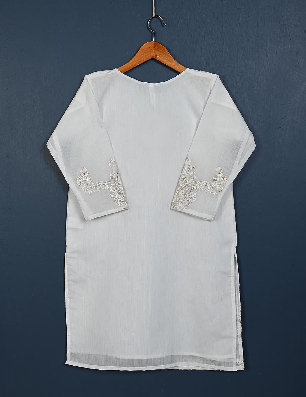 TS-152-White - Stellar Art - Paper Cotton Embroidered  Kurti