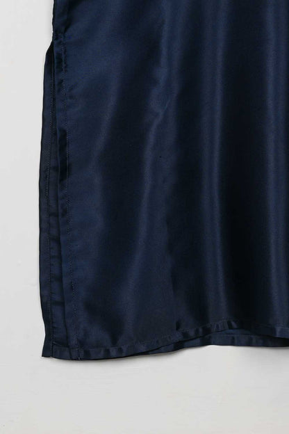 STP-076A-NavyBlue - 2Pc Silk Shirt With Silk Trouser
