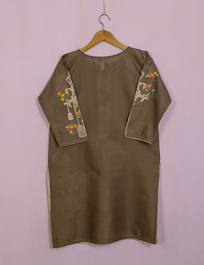 TS-021L-Chocolate Brown-Majestic Cage - Cotton Embroidered Stitched Kurti