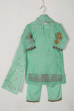 TKF-27-SeaGreen - Kids 3Pc Paper Cotton Dress With Malai Trouser