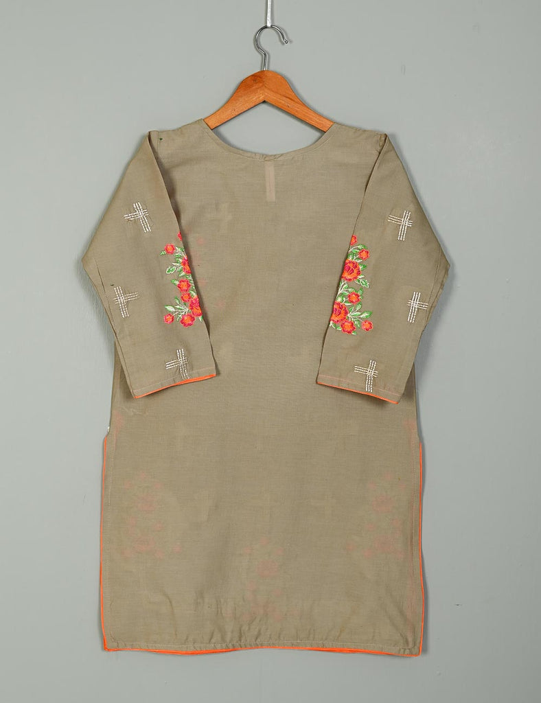 T20-025B-Brown - Cotton Embroidered Kurti