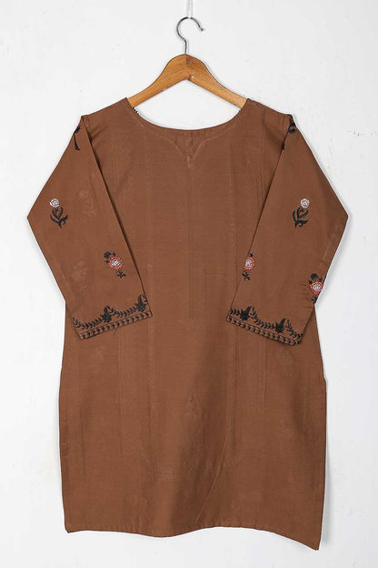 TS-227B-Brown - Cotton Embroidered Stitched Kurti