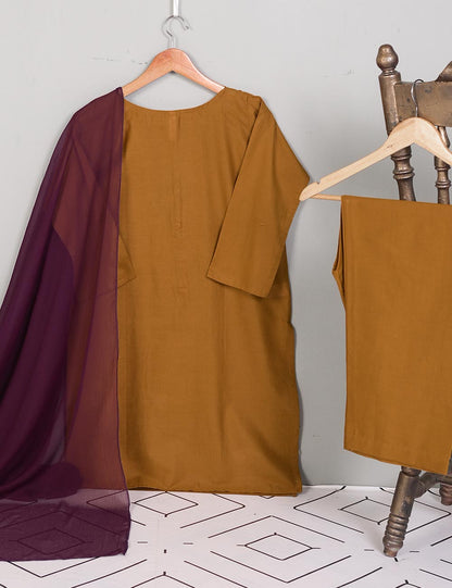 3SP-1A-Brown - 3PC COTTON Dress WITH Chiffon Dupatta