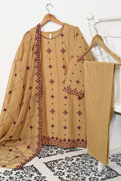 3SP-6A-SKIN - 3PC COTTON EMBROIDERED Dress With Chiffon Embroidered Dupatta