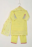 TKF-29-Yellow - Kids 3Pc Paper Cotton Dress With Malai Trouser