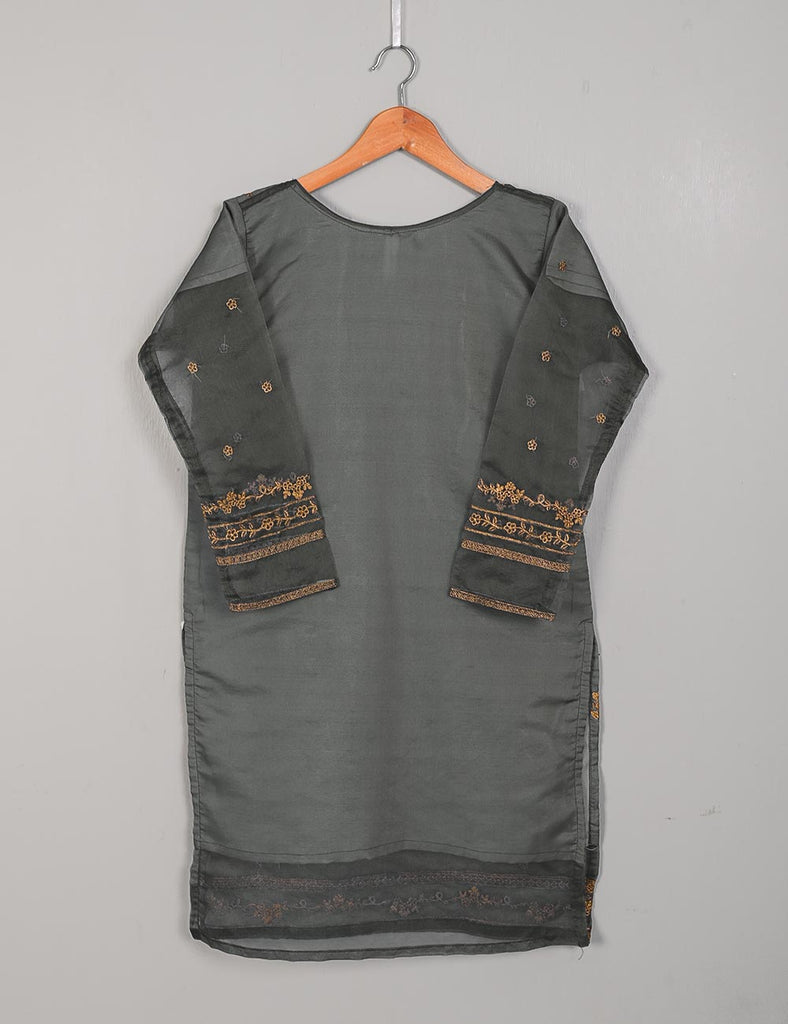 TS-216B-Grey - Organza Embroidered Stitched Kurti