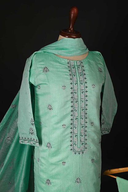 RTW-94-AquaGreen -  3Pc Stitched Paper Cotton Embroidered Dress