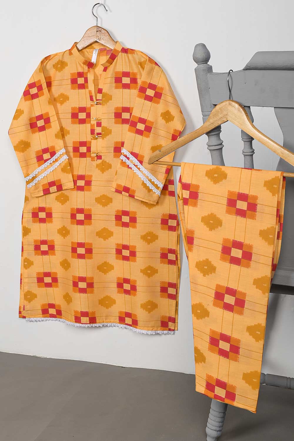 STP-077A-Mustard - 2PC COTTON PRINTED STITCHED