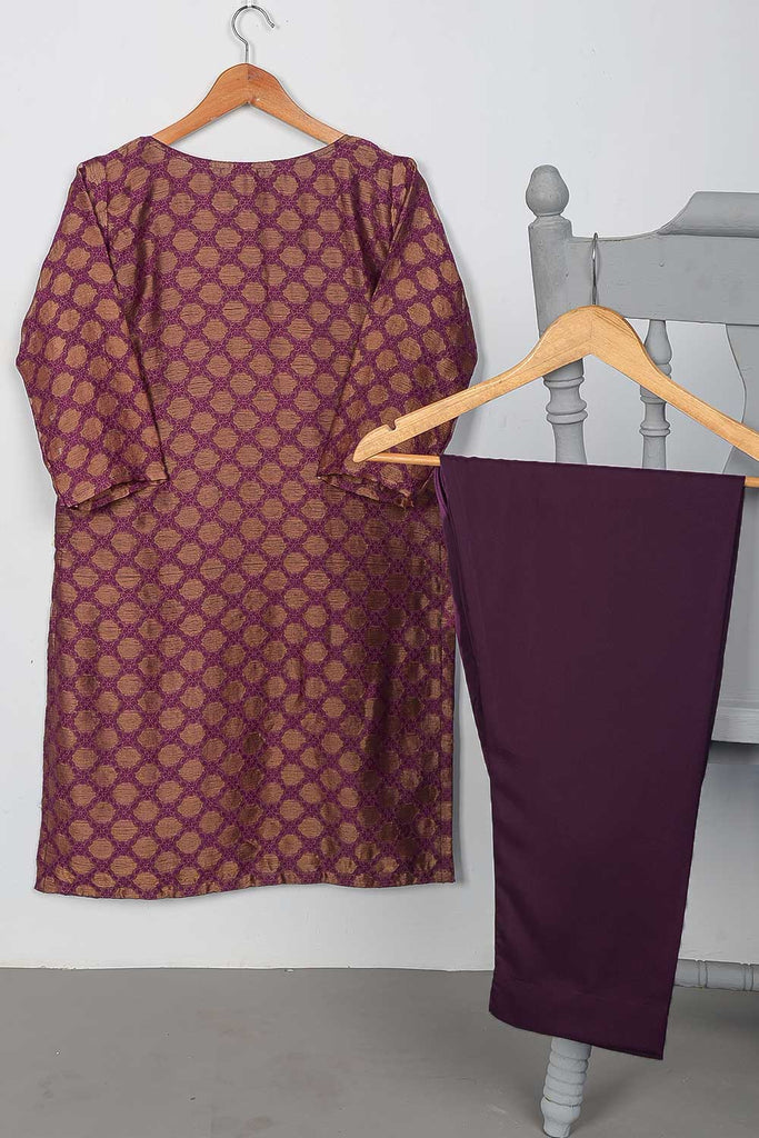 STP-081A-Purple - 2Pc Stitched Broshia Jacquard Shirt With Malai Trouser