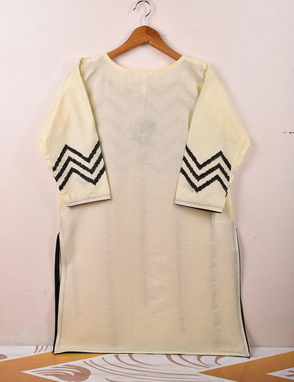 Cotton Embroidered Stitched Kurti - Abstract Art (TS-054B-Cream)