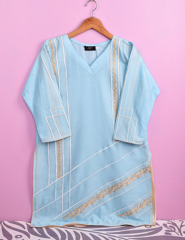 Cotton Embroidered Stitched Kurti - Abstruse Art (TS-043C-SkyBlue)