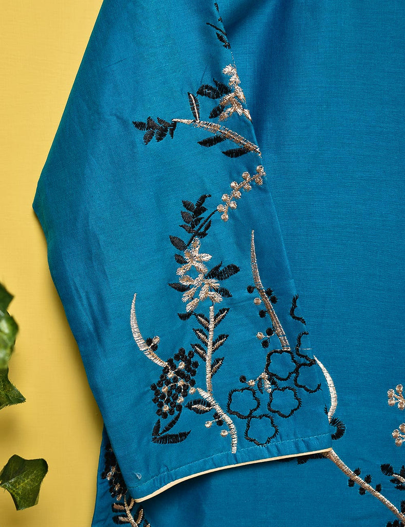 Cotton Embroidered Stitched Kurti - Anemone (TS-003A-Blue)