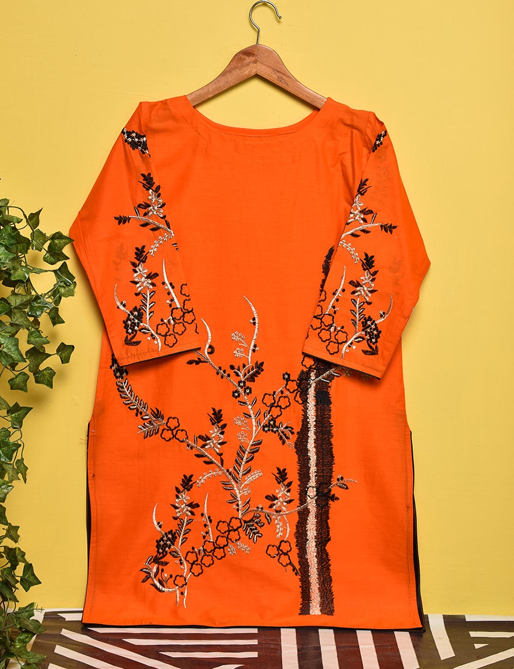 Cotton Embroidered Stitched Kurti - Anemone (TS-003B-Orange)