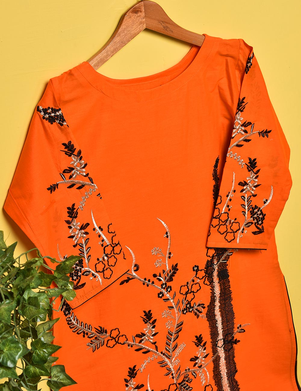 Cotton Embroidered Stitched Kurti - Anemone (TS-003B-Orange)