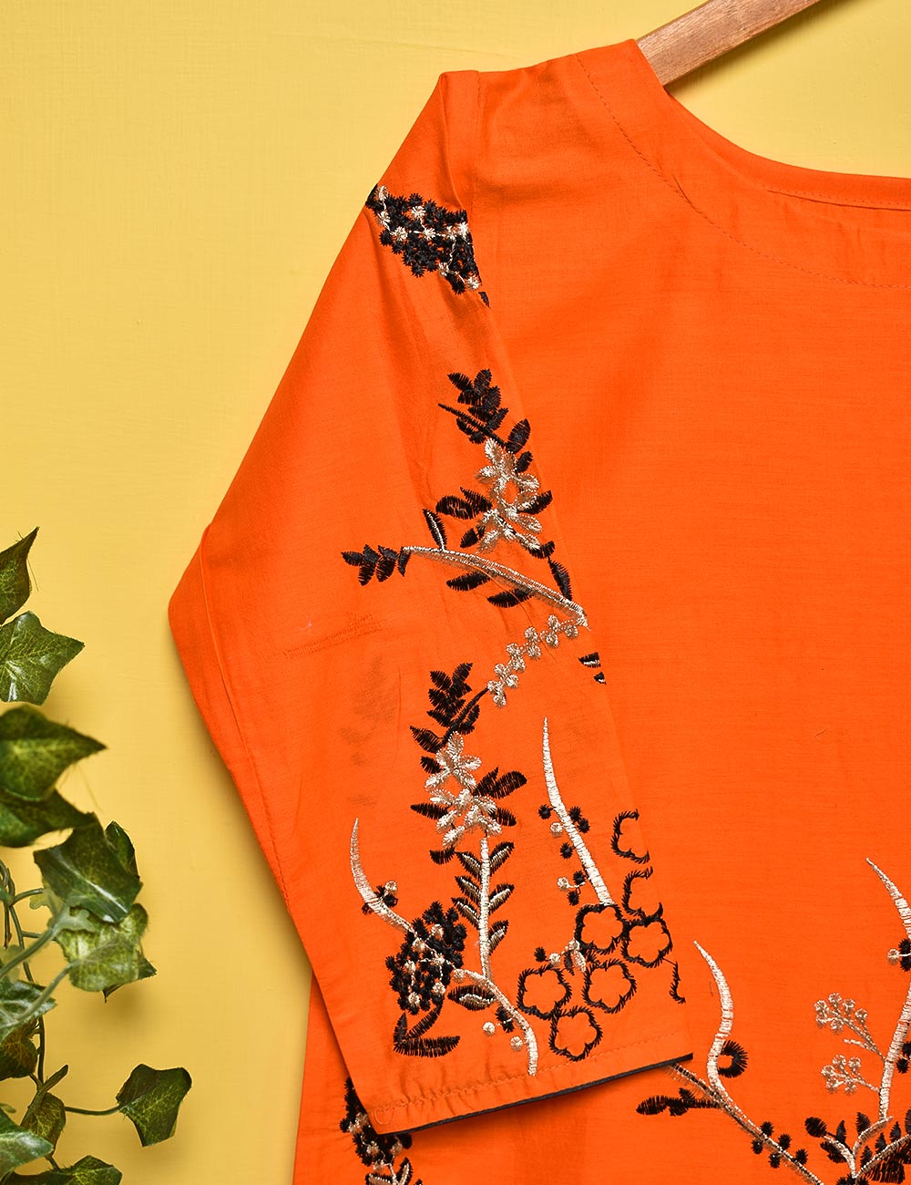 Cotton Embroidered Stitched Kurti - Anemone (TS-003B-Orange)