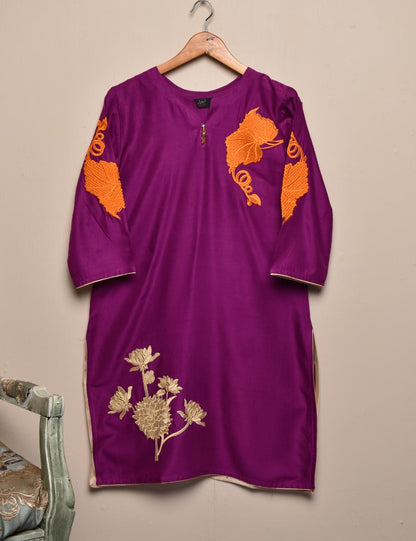 Tehwaar Winter Linen Embroidered Stitched Kurti - Artistic Strokes (TW-03B-Purple)