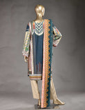 3 Pc Unstitched Linen Printed &amp; Embroidered Dress with Printed Wool Shawl Dupatta - Au-Naturel (KL-05)