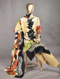 3 Pc Unstitched Linen Printed &amp; Embroidered Dress with Printed Wool Shawl Dupatta - Aurora (KL-02)