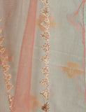 Jacquard Paper Cotton with Embroidered Net Dupatta &amp; Malai Silk Trouser - Autumn Love (RTW-3-SeaGreen)