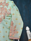 Jacquard Paper Cotton with Embroidered Net Dupatta &amp; Malai Silk Trouser - Autumn Love (RTW-3-SeaGreen)