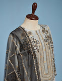 Jacquard Paper Cotton with Embroidered Net Dupatta &amp; Malai Silk Trouser - Autumn Love (RTW-10-Grey)
