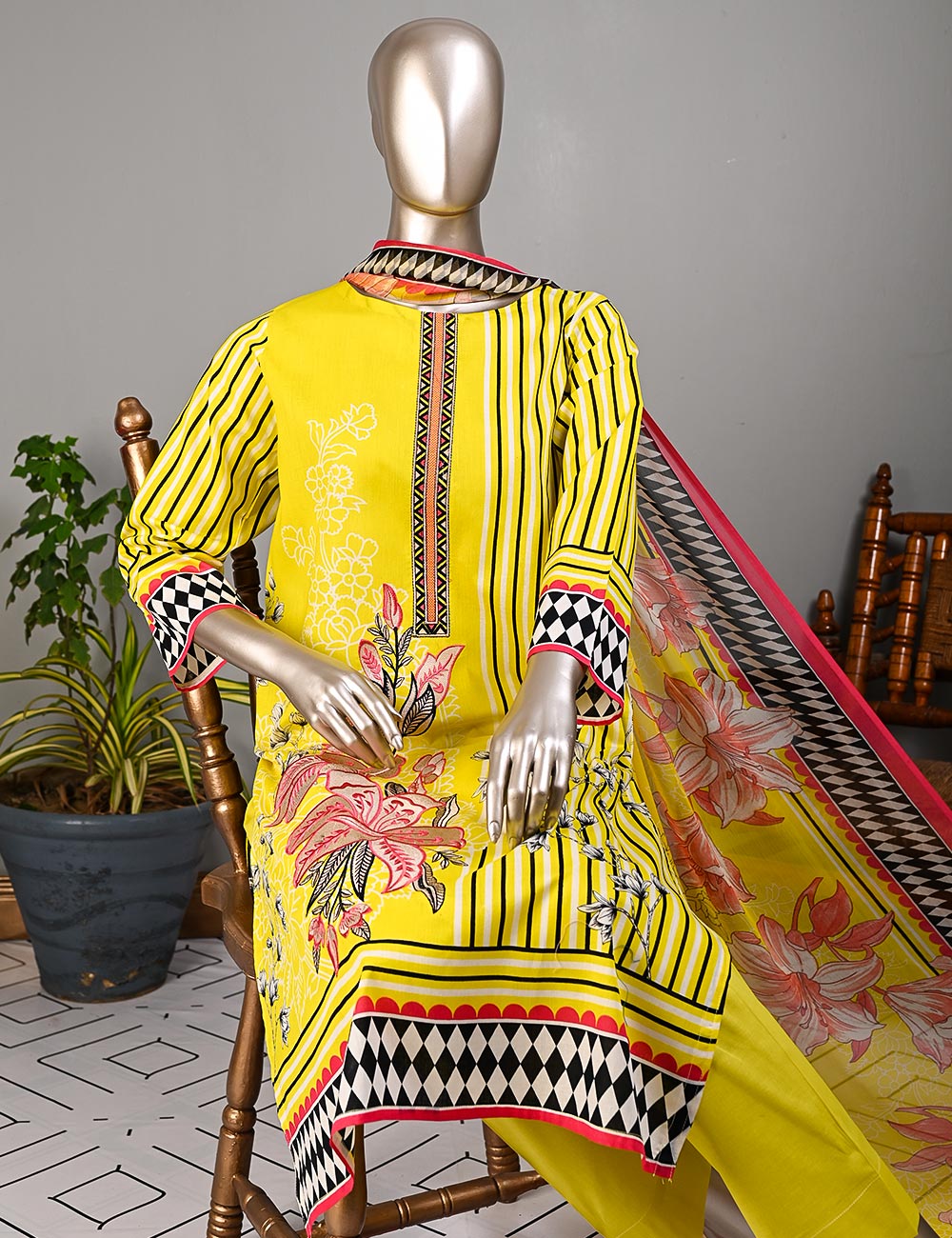 BLC-01B - Checkered Field | Un-Stitched Embroidered Lawn Dress